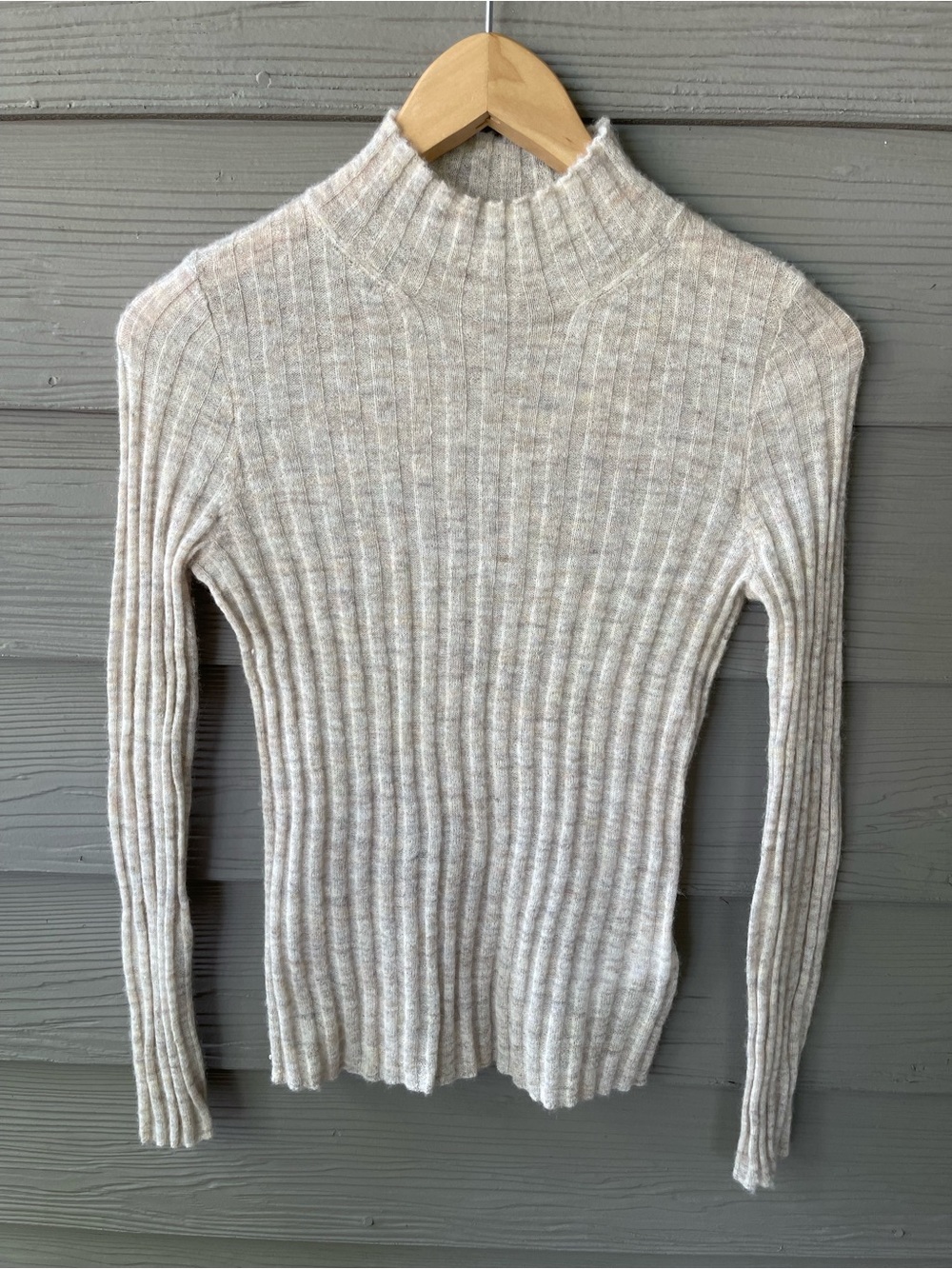 Madewell Women's Cream Ribbed Mock Neck Alpaca Knit Sweater